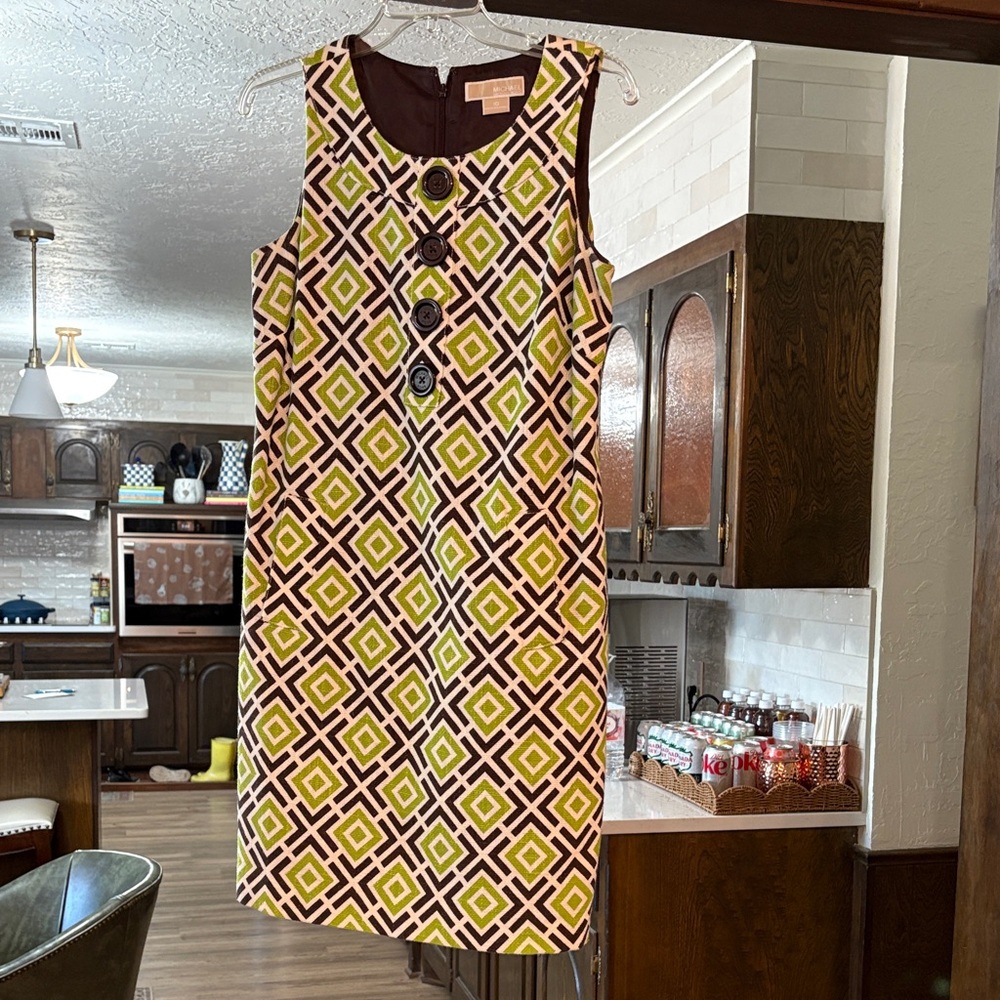 Michael Kors Yellow and Brown Geometric Mini Dress